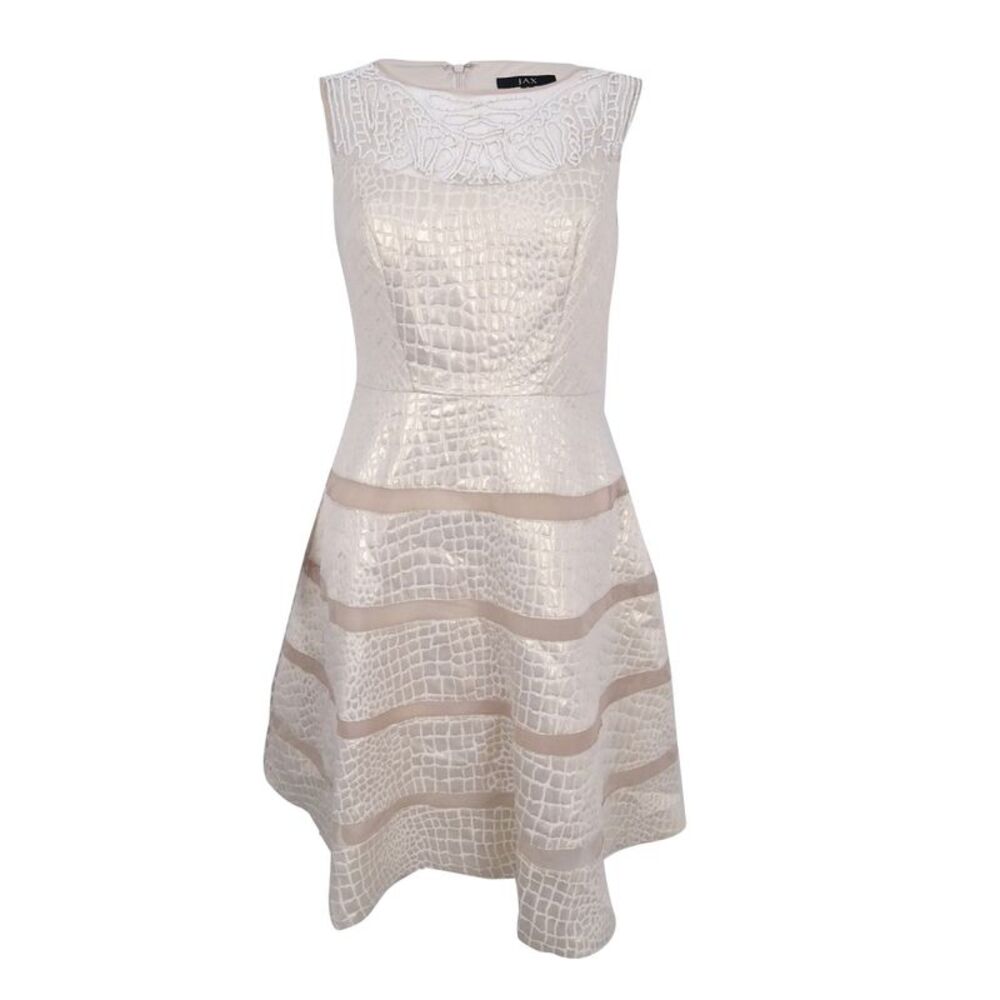 JAX Women's Beaded Embossed Illusion Fit & Flare Dress - Gold